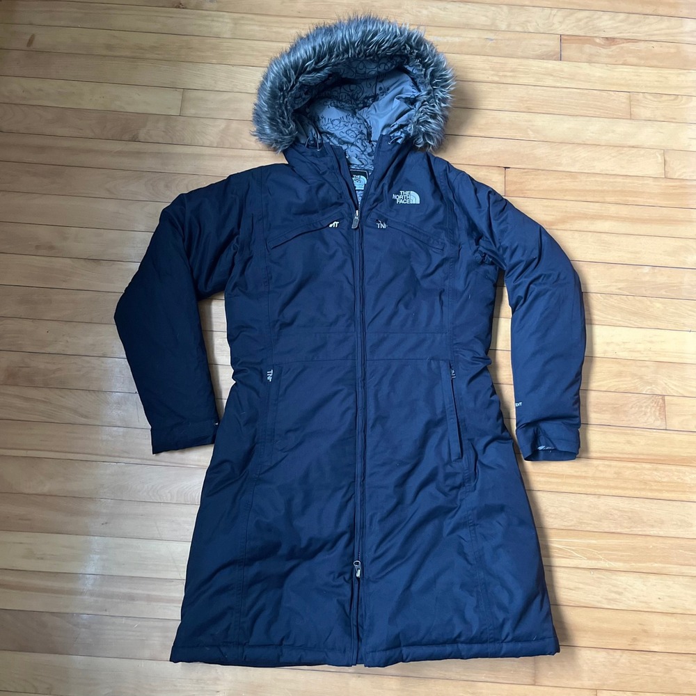 The North Face HyVent Women Black Long Parka Faux Fur Hood Jacket Medium M